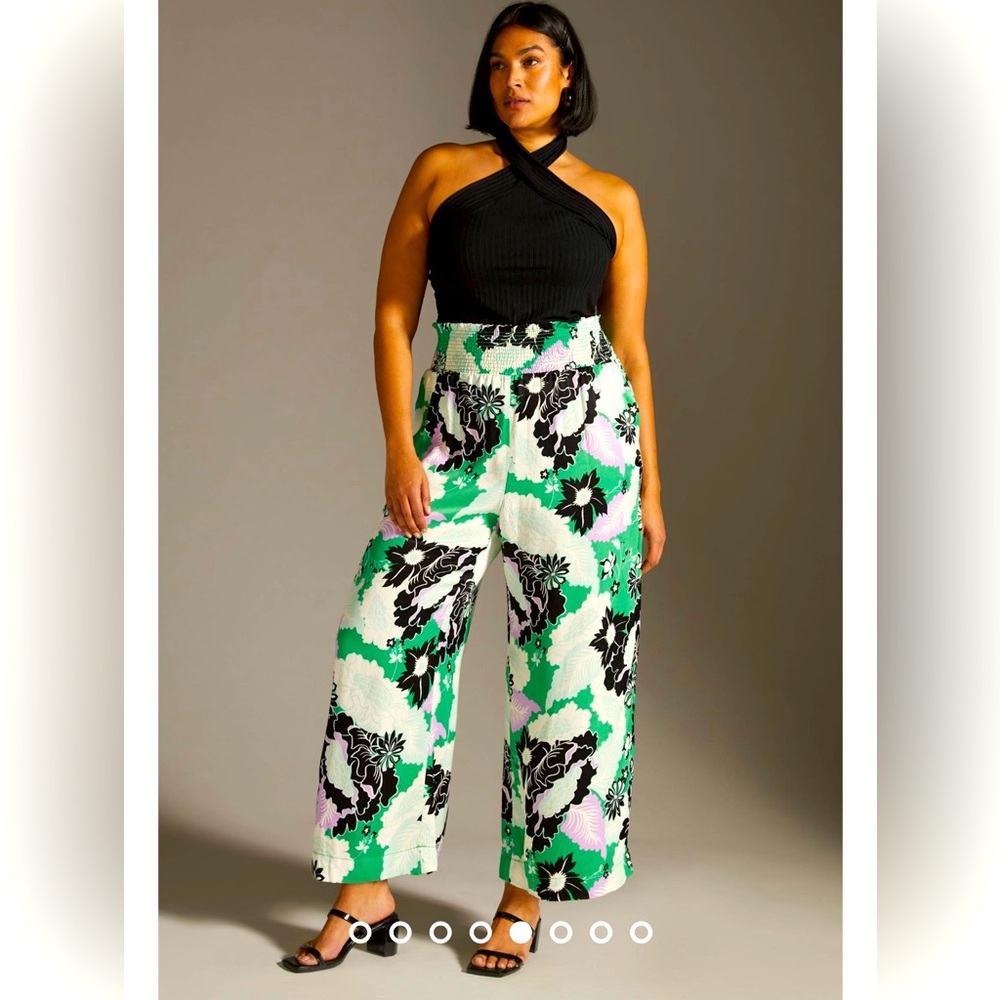 Anthropologie Green and Black Wide Leg Pants
